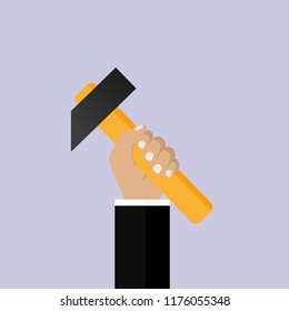 A hammer in his hand. Vector illustration. Flat design for business financial marketing banking advertising web concept cartoon illustration.