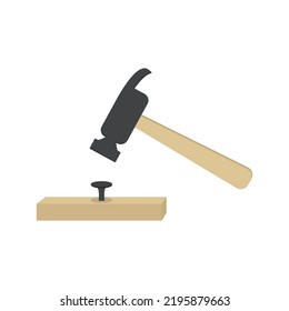 The hammer hits the nail. Hammer vector illustration in flat style