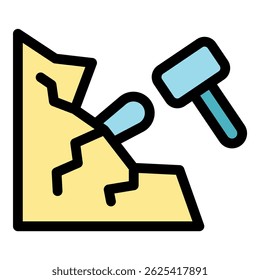 Hammer hitting ground creating cracks, symbolizing demolition, excavation, or construction work