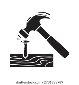 Hammer hitting nail icon for carpentry and construction work a symbol for building repair and manual labor tool