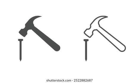 Hammer hitting nail icon vector illustration