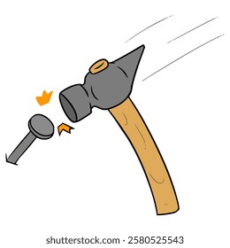 hammer hitting nails illustration hand drawn isolated vector