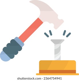 Hammer Hitting on nail Head concept, trunnel with timber vector color icon design, Handyman Services symbol, House Repairing sign, Civil Engineering and Building Contractor stock illustration