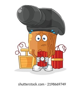 the hammer holding dynamite character. cartoon mascot vector