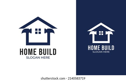 Hammer home logo design. House renovation with hammer concept. Building repair icon for handyman