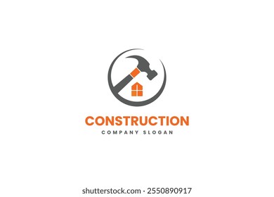 Hammer and house logo design for construction company branding purposes