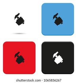 Hammer in the human hand flat vector icon.