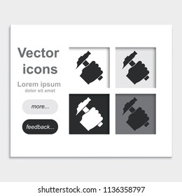 Hammer in the human hand placed on web page template flat vector icon.