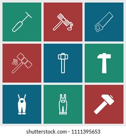Hammer icon. collection of 9 hammer filled and outline icons such as gardener jumpsuit, hummer. editable hammer icons for web and mobile.