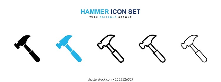 Hammer icon collection in black and blue colors