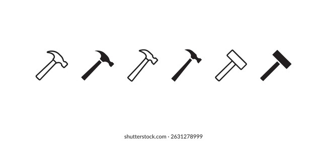 Hammer icon collection in multiple styles Vector
