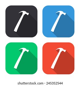 hammer icon - colored illustration (gray, blue, green, red) with long shadow