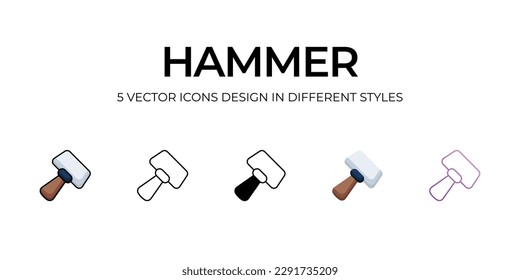 Hammer Icon Design in Five style with Editable Stroke. Line, Solid, Flat Line, Duo Tone Color, and Color Gradient Line. Suitable for Web Page, Mobile App, UI, UX and GUI design.