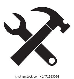 Hammer icon design. Hammer and wrench icon design on white background. Hammer and wrench flat style design. Vector illustration.