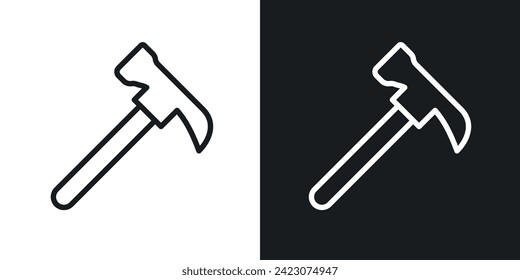 Hammer icon designed in a line style on white background.