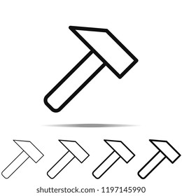 a hammer icon in different shapes, thickness. Simple outline vector of web for UI and UX, website or mobile application
