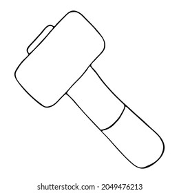 Hammer icon in doodle sketch lines. Construction tool.Vector illustration isolated on white background. Ideal for printing flyers, posters.Single element
