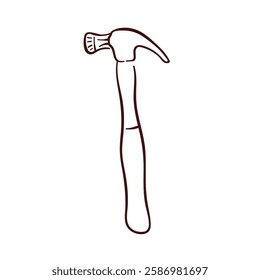 Hammer icon in doodle style. Repair tool logo in line art style for hardware store isolated on a white background.