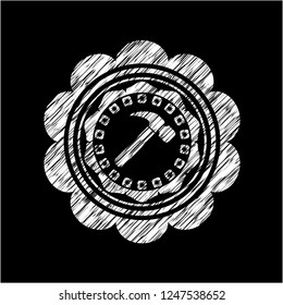 hammer icon drawn chalk emblem, retro style, chalk or chalkboard texture