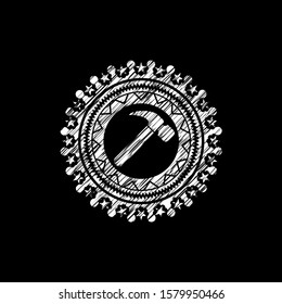hammer icon drawn chalk emblem, retro style, chalk or chalkboard texture