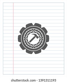 hammer icon drawn in pencil. Vector Illustration. Detailed.