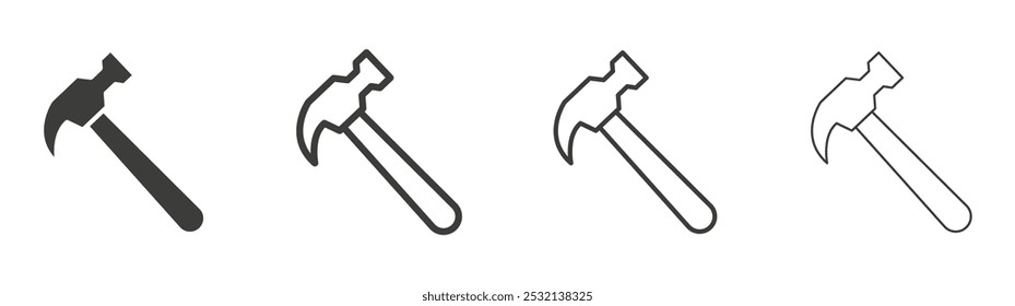 Hammer icon in fill and three stroke sizes