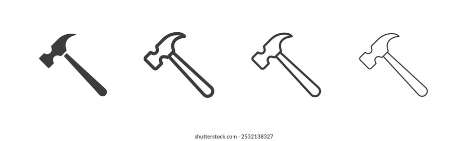 Hammer icon in fill and three stroke sizes