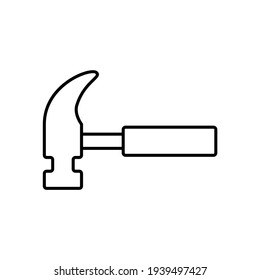 Hammer icon in flat black line style, isolated on white background 