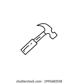 hammer icon in flat black line style, isolated on white background 