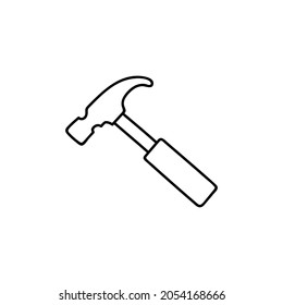 Hammer icon in flat black line style, isolated on white background 