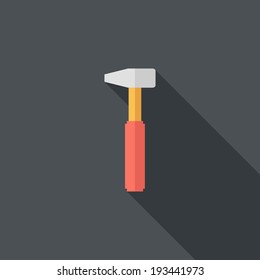 Hammer icon. Flat design style modern vector illustration. Isolated on stylish color background. Flat long shadow icon. Elements in flat design.