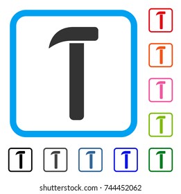 Hammer icon. Flat gray iconic symbol in a blue rounded frame. Black, gray, green, blue, red, orange color versions of Hammer vector. Designed for web and software UI.