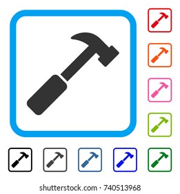 Hammer icon. Flat grey iconic symbol in a light blue rounded frame. Black, gray, green, blue, red, orange color versions of Hammer vector. Designed for web and software user interface.