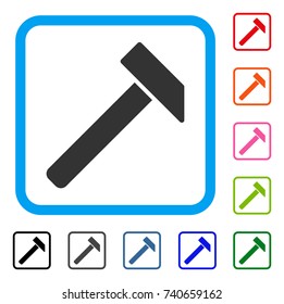 Hammer icon. Flat grey iconic symbol inside a light blue rounded rectangular frame. Black, gray, green, blue, red, orange color variants of Hammer vector. Designed for web and software interfaces.