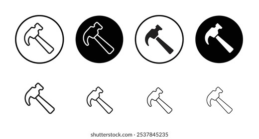 Hammer icon Flat simple outline set