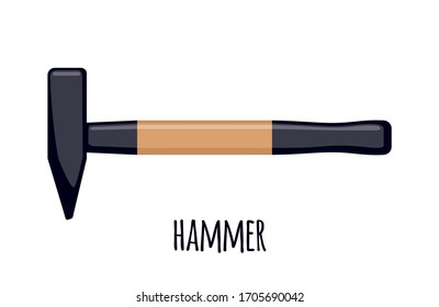 Icono de martillo en estilo plano aislado en fondo blanco. Herramienta Carpintero. Ilustración vectorial.