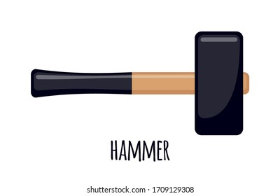 Icono de martillo en estilo plano aislado en fondo blanco. Herramienta Carpintero. Ilustración vectorial.