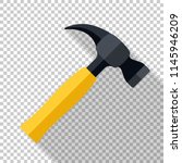 Hammer icon in flat style with long shadow on transparent background