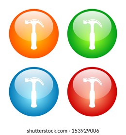Hammer Icon Glass Button Icon Set