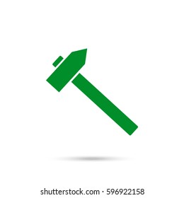 hammer Icon. Green icon and gray shadow 
