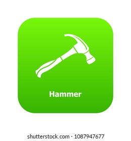 Hammer icon green vector isolated on white background
