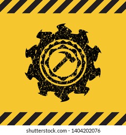 hammer icon grunge warning sign emblem. Vector Illustration. Detailed.