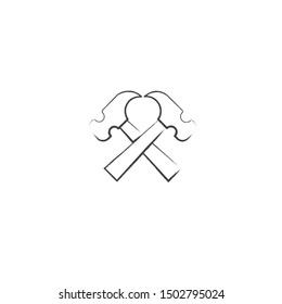 hammer icon with hand drawn style no fill, outline only, isolated white background