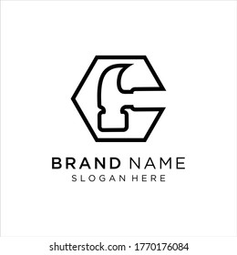 Hammer icon with a hexagon shape logo template