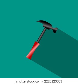 Hammer icon illustration. Flat design with long shadow