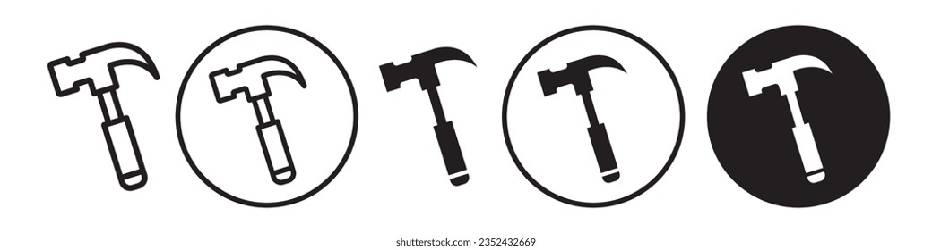 Hammer Icon. Industry worker metal tool for fixing object or to insert screw in home wall. Symbol of renovation mechanical utility. Vector set of carpentry workshop work equipment to repair hardware