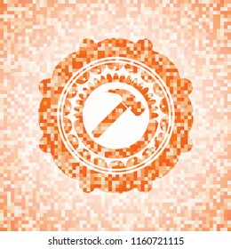 hammer icon inside abstract orange mosaic emblem with background