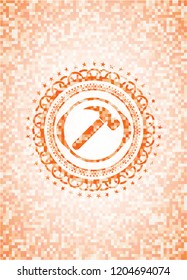 hammer icon inside abstract orange mosaic emblem with background