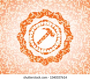 hammer icon inside abstract orange mosaic emblem