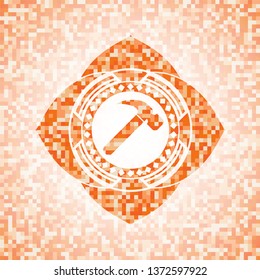 hammer icon inside abstract orange mosaic emblem with background